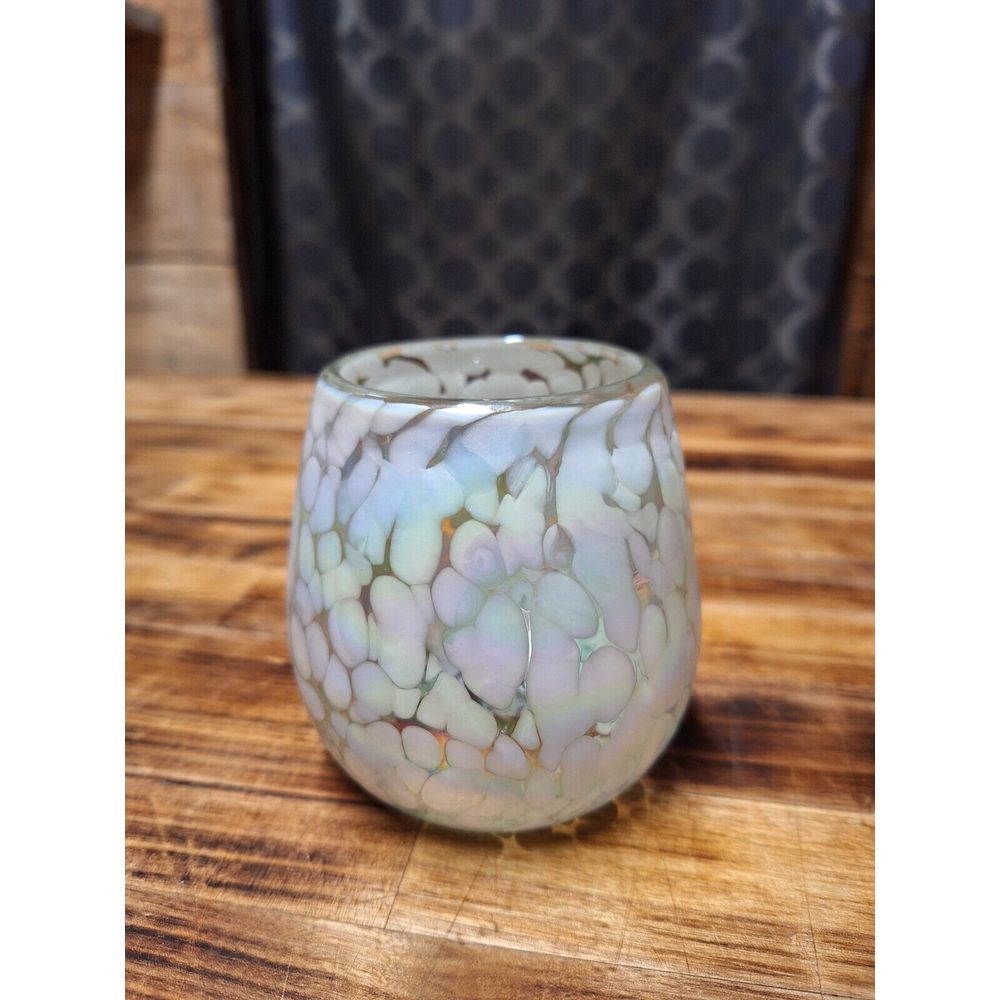 RACHEL ROY Iridescent Pink Luster Leopard Stemless Wine Glass NEW